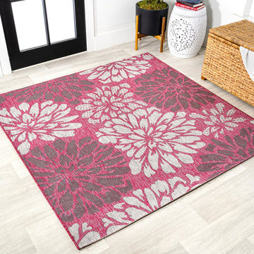 Zinnia Modern Floral Textured Weave Indoor/outdoor Square Rug